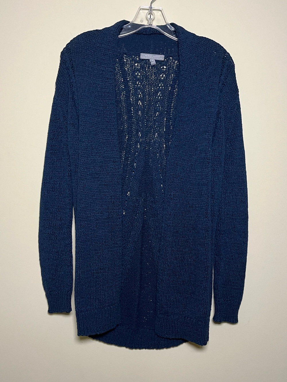 Neiman Marcus Chunky Cable Knit Open Front Long Cardigan Blue Women’s Size S